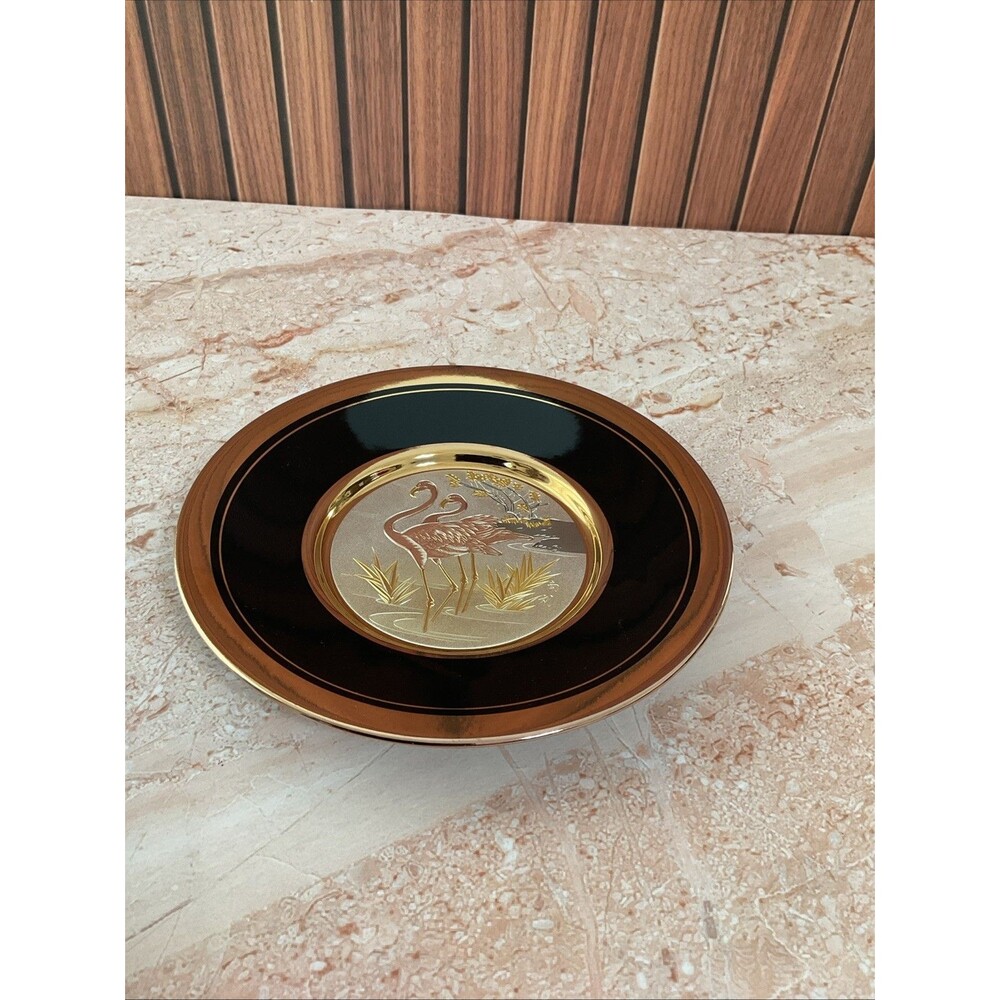 The Art of Chokin Decorative Plate SWANS 6" 24KT Gold Edge Made In Japan
